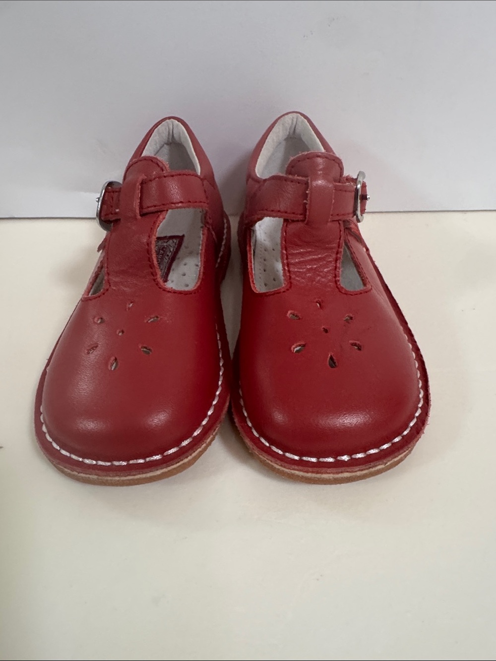 L'Amour Red T‑Bar Girls Leather Dress Shoes